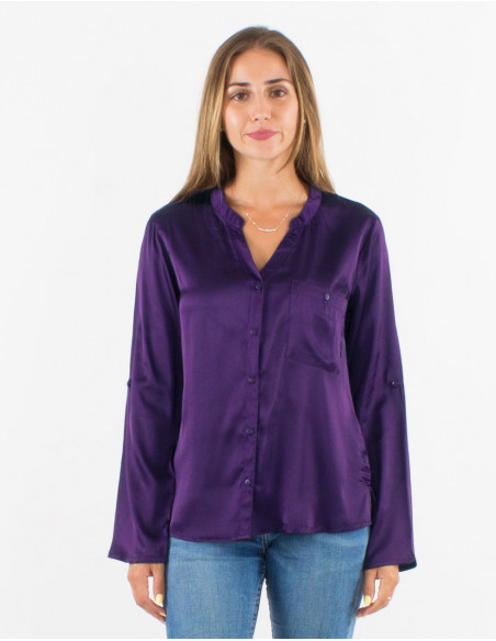 Blusa poliester satin con botones