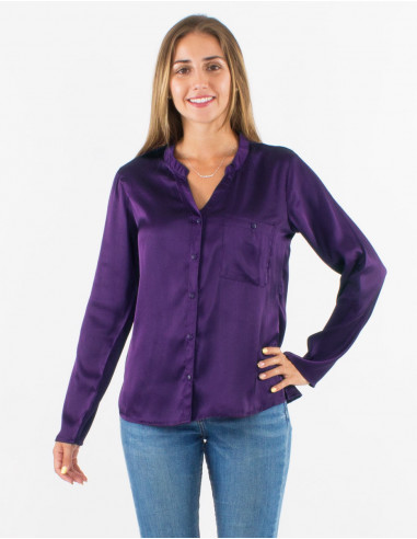 Blusa poliester satin con botones