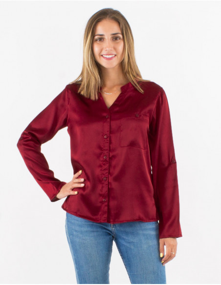 Blusa poliester satin con botones