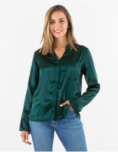 Blusa poliester satin con botones