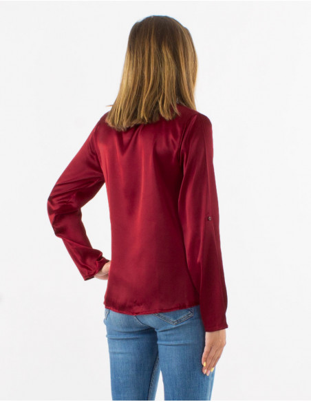 Blusa poliester satin con botones
