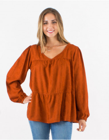 Blusa viscosa cuello v estampado cachemire