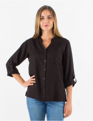 Blusa viscosa estampado cachemire con botones