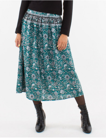 Falda poliester doblada estampado pivoine