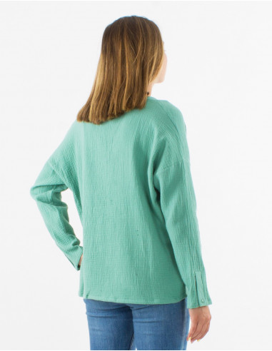 Blusa algodon doblada gasa cuello v