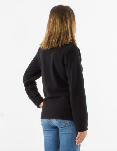 Chaqueta malla poliester polar cuello bordado flor