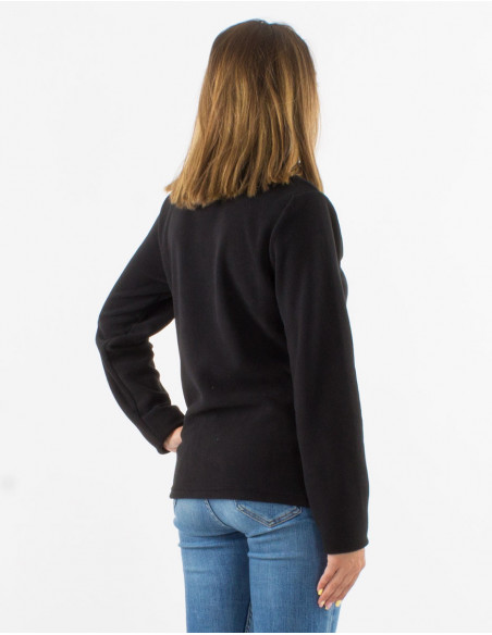 Chaqueta malla poliester polar cuello bordado flor