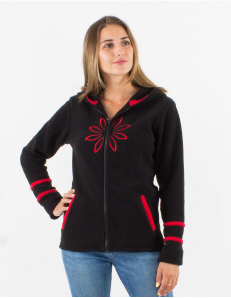 Chaqueta malla poliester polar capucha bordado rosace