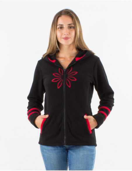 Chaqueta malla poliester polar capucha bordado rosace