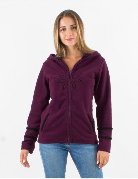 Chaqueta malla poliester polar capucha bordado rosace