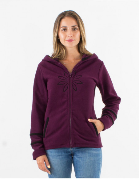 Chaqueta malla poliester polar capucha bordado rosace