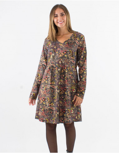 Vestido poliester doblado mangas largas...