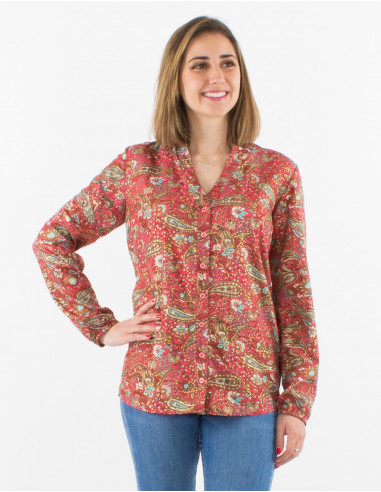 Blusa poliester con botones mangas largas...