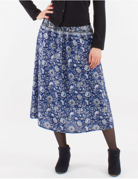 Falda poliester doblada estampado pivoine