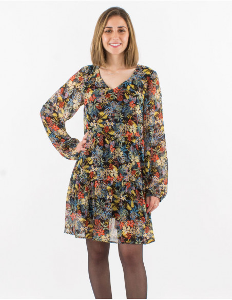 Vestido muselina de poliester doblado estampado viana