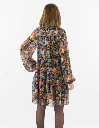 Vestido muselina de poliester doblado estampado...