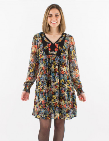 Vestido muselina de poliester doblado bordado...