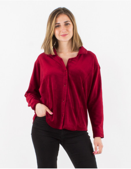 Blusa malla 95% poliester 5% elastano con botones terciopelo ras