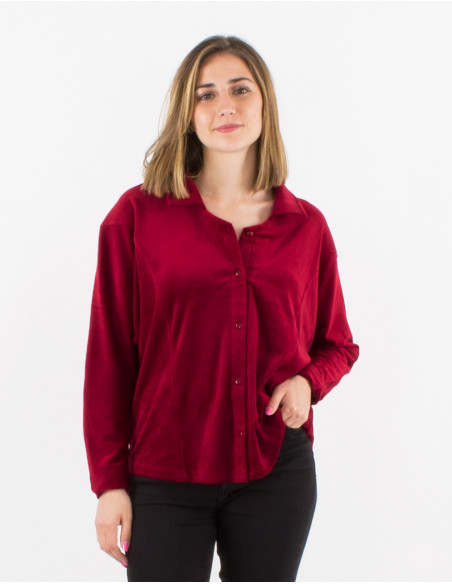 Blusa malla 95% poliester 5% elastano con botones terciopelo ras