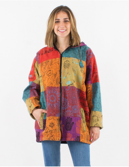 Chaqueta algodon patchwork sw doblado polar poliester con capucha