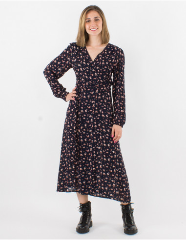 Vestido largo crepe de viscosa estampado lys