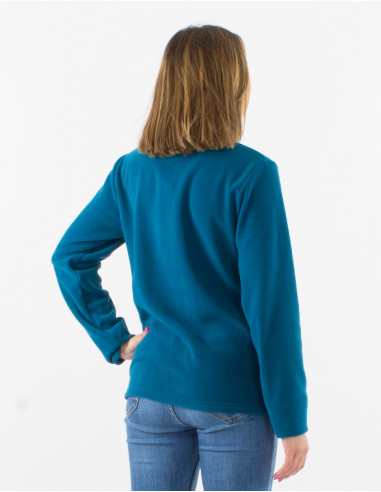 Chaqueta malla poliester polar cuello bordado flor