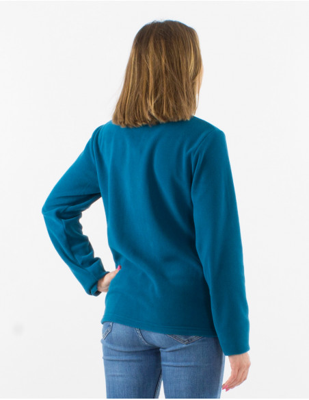 Chaqueta malla poliester polar cuello bordado flor