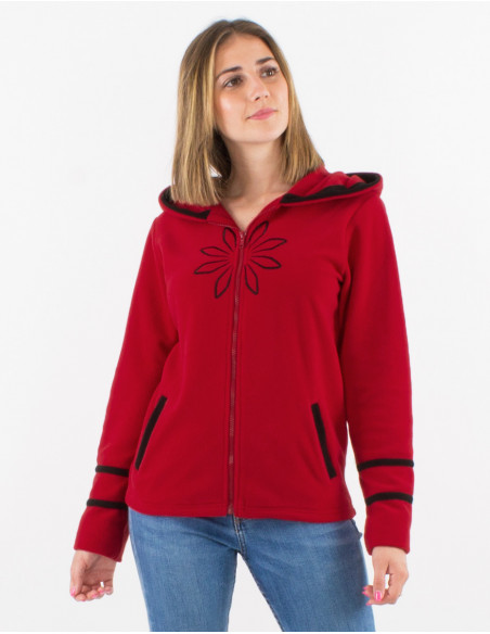 Chaqueta malla poliester polar capucha bordado rosace