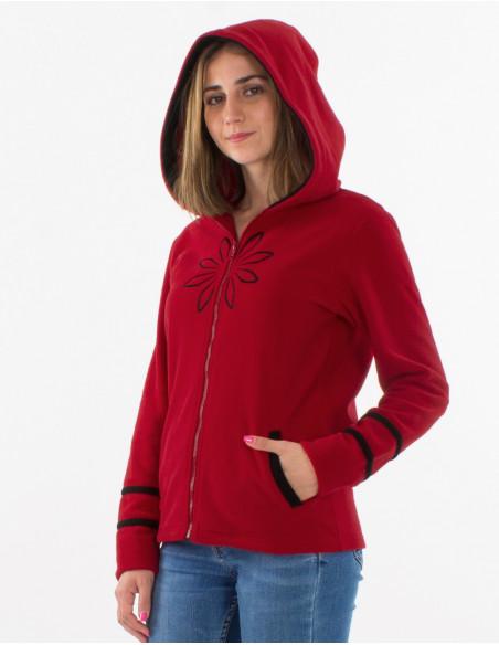 Chaqueta malla poliester polar capucha bordado rosace