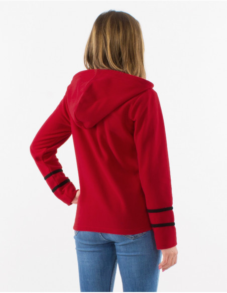 Chaqueta malla poliester polar capucha bordado rosace