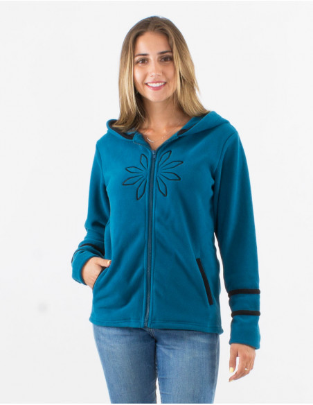 Chaqueta malla poliester polar capucha bordado rosace