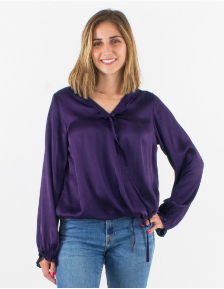 Blusa poliester satin cuello con volante