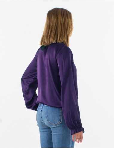 Blusa poliester satin cuello con volante