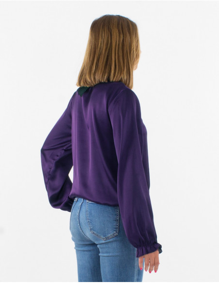 Blusa poliester satin cuello con volante