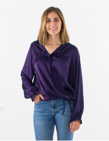 Blusa poliester satin cuello con volante
