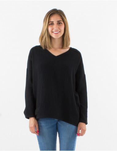Blusa algodon doblada gasa cuello v