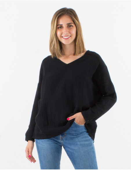Blusa algodon doblada gasa cuello v