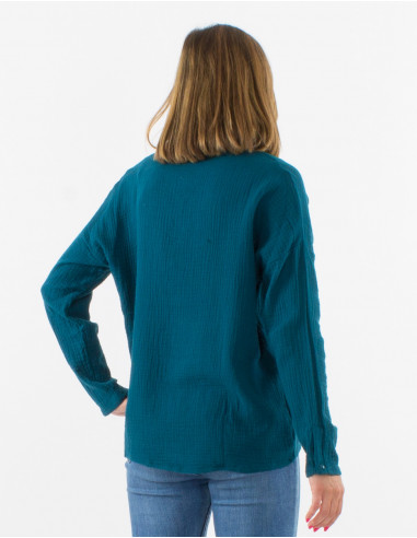 Blusa algodon doblada gasa cuello v