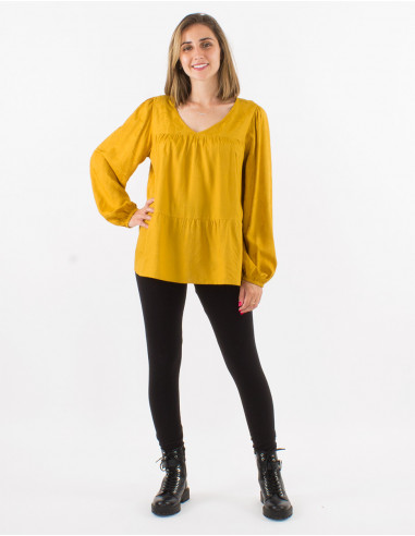 Blusa viscosa cuello v estampado cachemire