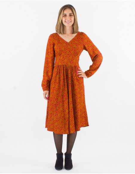 Vestido 3/4 viscosa mangas largas estampado