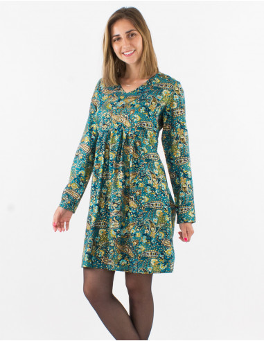 Vestido poliester doblado mangas largas...