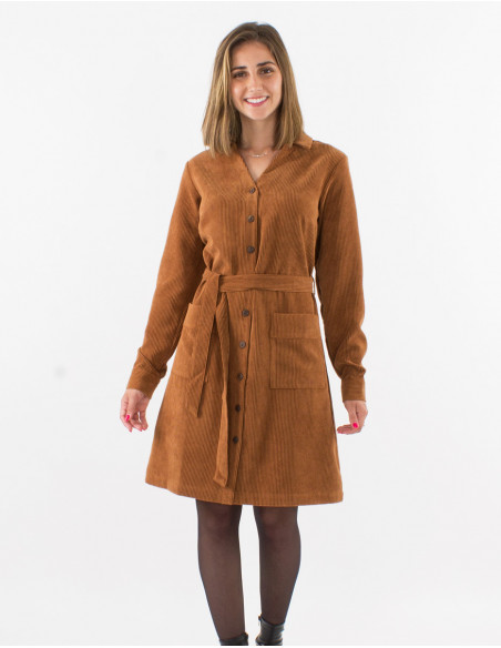 Vestido 88% poliester 12% poliamida con botones terciopelo cotele