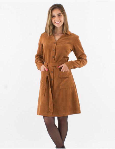 Vestido 88% poliester 12% poliamida con botones terciopelo cotele