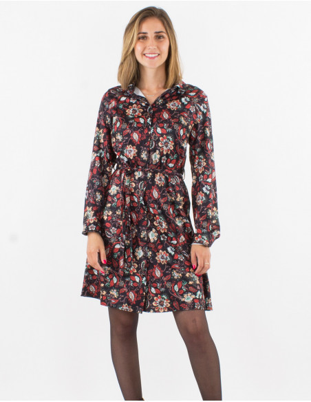 Vestido malla 95% poliester 5% elastano con botones estampado dahila