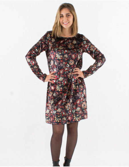 Vestido malla 92% poliester 8% elastano terciopelo ras estampado dahila