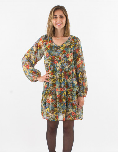 Vestido muselina de poliester doblado estampado...