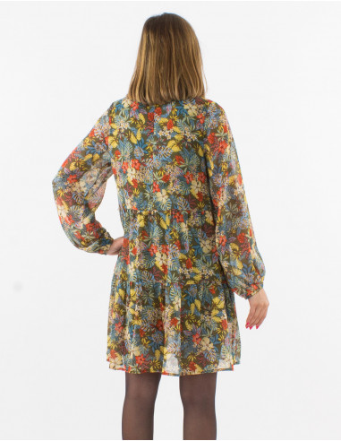 Vestido muselina de poliester doblado estampado...