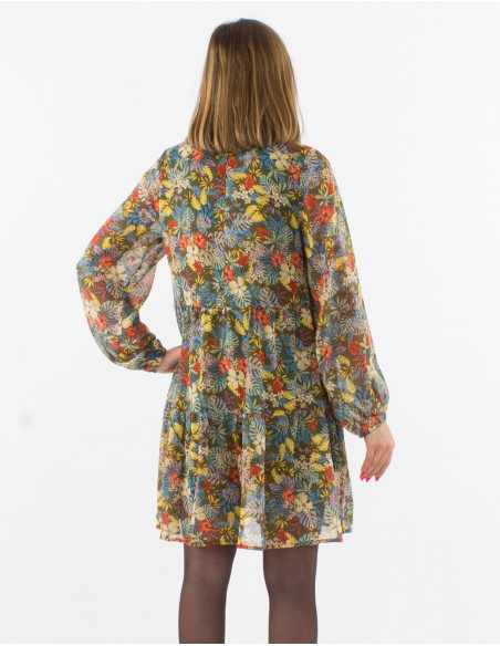 Vestido muselina de poliester doblado estampado viana