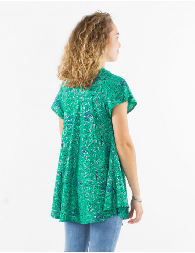 Blusa poliester mangas cortas sari estampado...