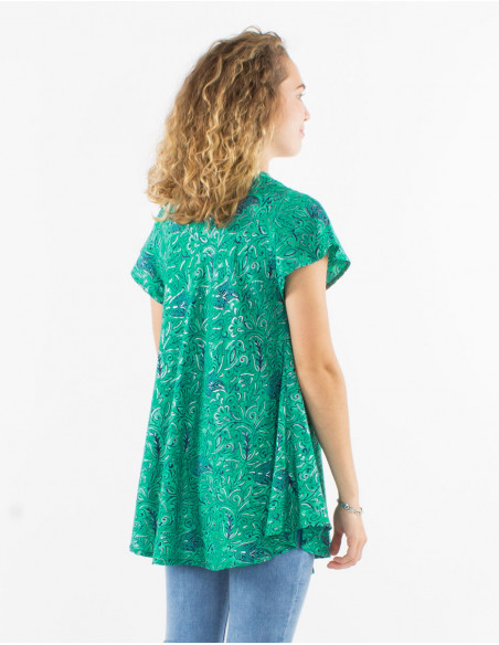 Blusa poliester mangas cortas sari estampado  plata